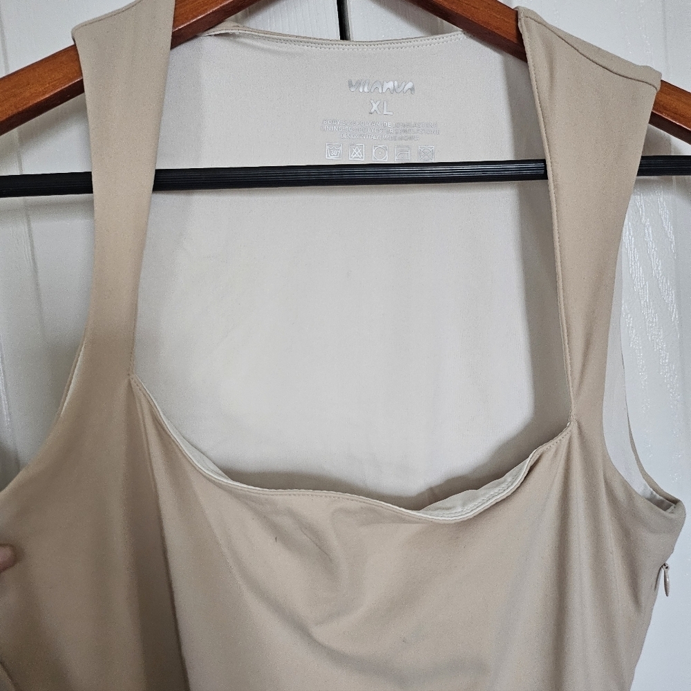 Vilanva Nude Bodycon Maxi Dress XL Spaghetti Strap Stretch Slip Dress Minimalist - Picture 5 of 11